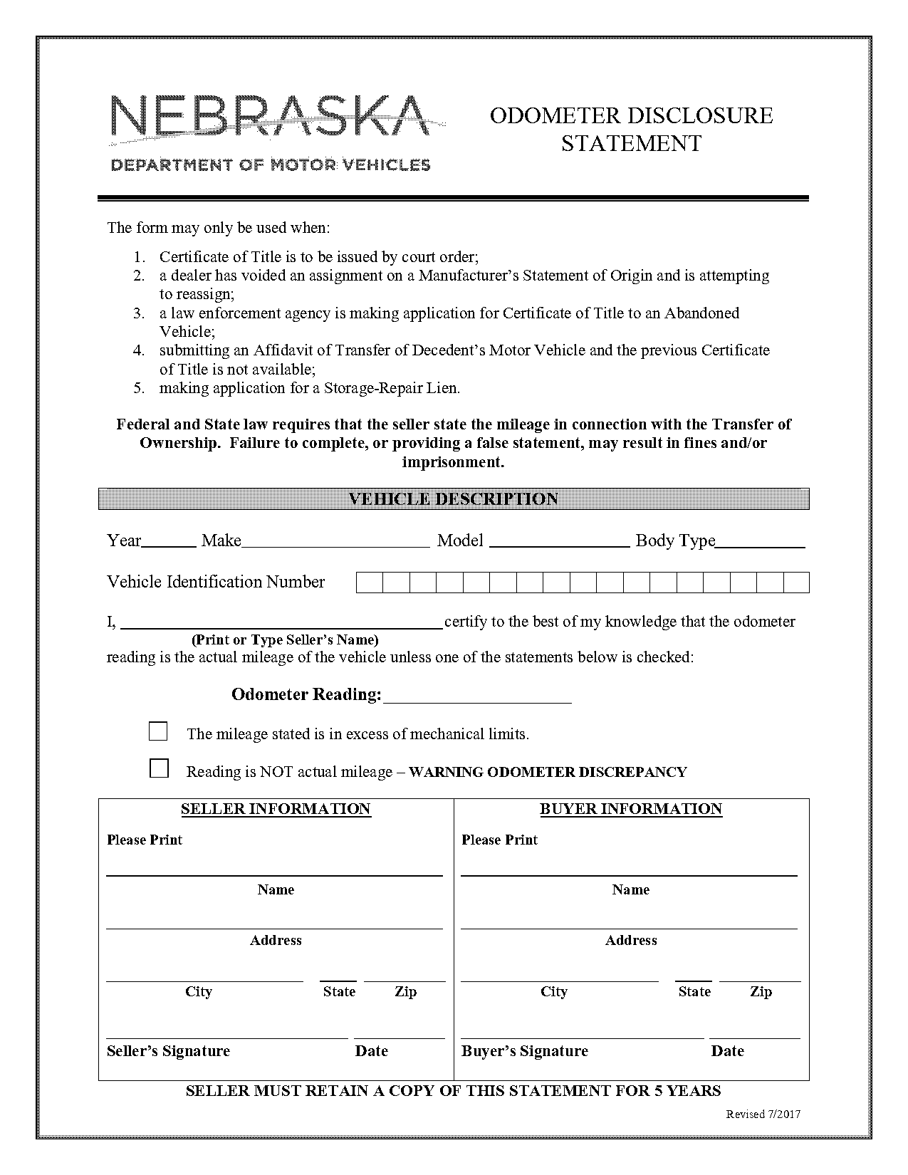 storage lien form for nebraska